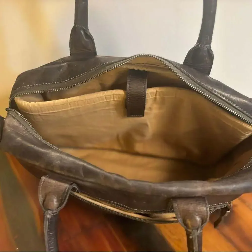 Micmacbags Espresso Leather Laptop Work Bag with Crossbody Strap
